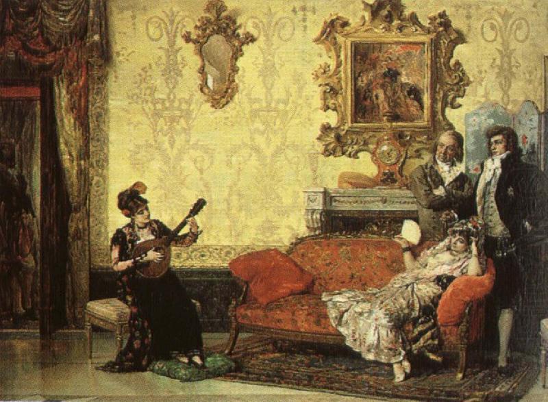 Women take part in the Spanish guitar her a small audience at home., Jacob Maentel
